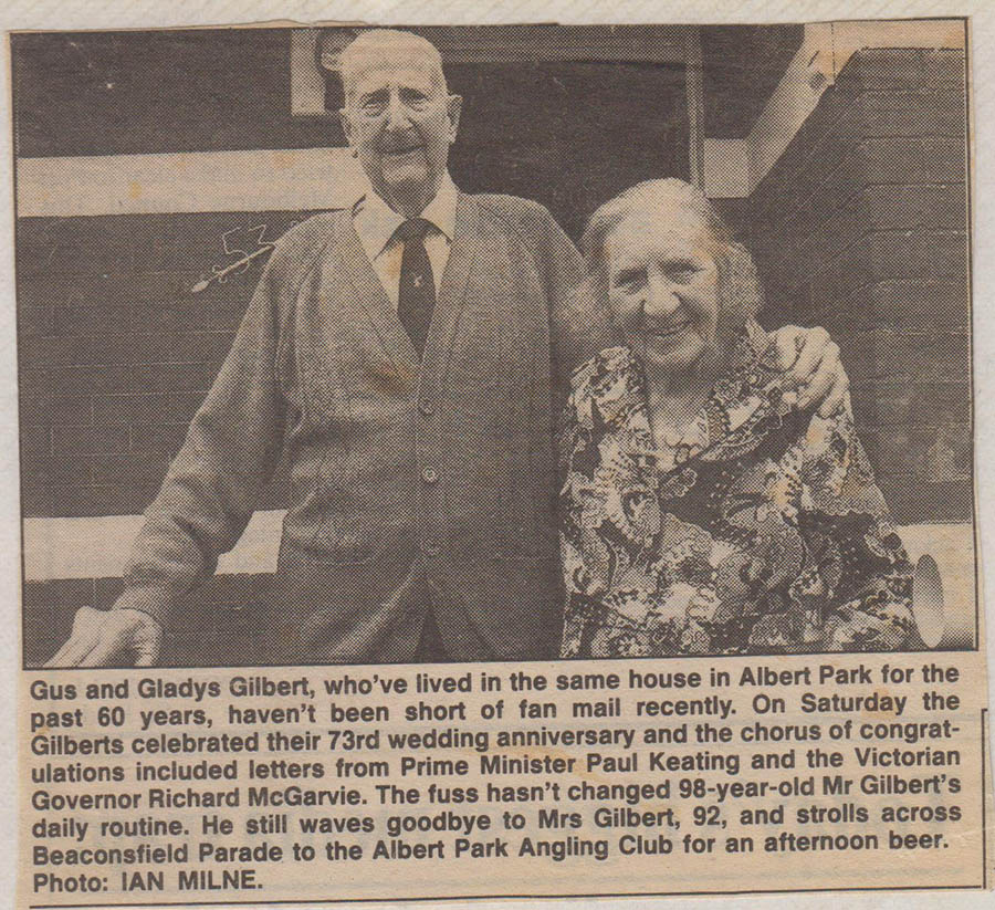 Gus And Gladys Gilbert 73 Years Paper Article 001
