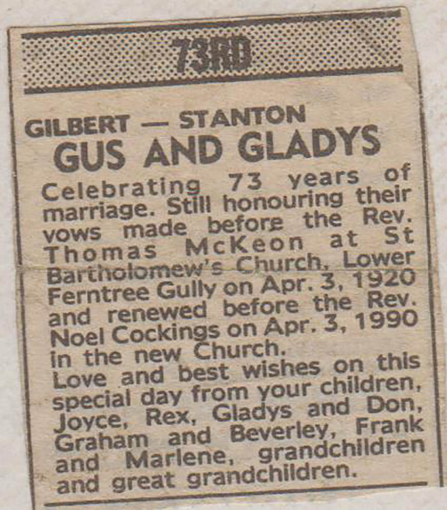 Gus And Gladys Gilbert 73 Years Paper Article 002